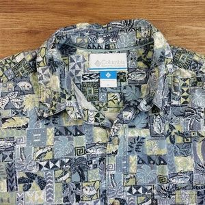 Columbia Button Shirt with Fish Floral Print